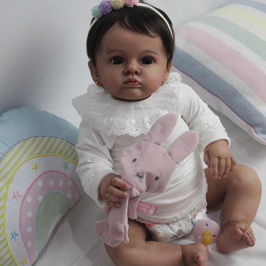 24 inch Reborn dolls with short cherry colored hair and dark skin