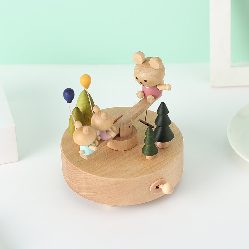 Wooden Music Box With Bear Swing: Castle In The Sky