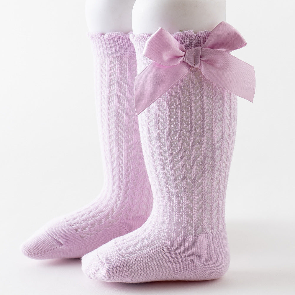 Thigh High Mesh Socks With Large Bow For Children