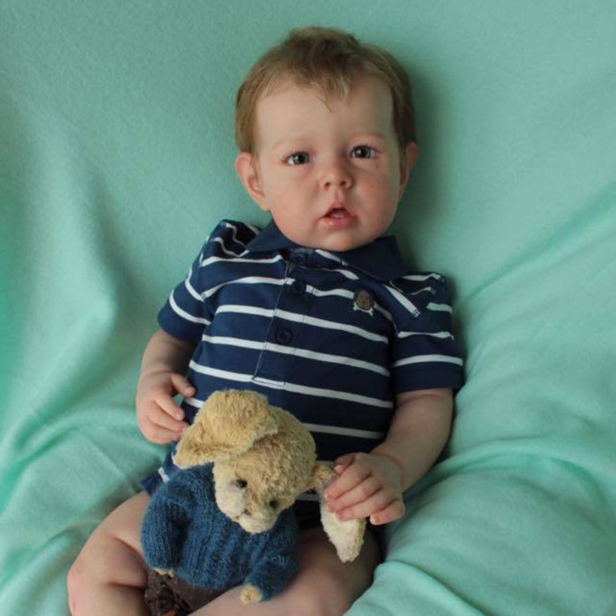 20 inch Cyril boys reborn doll with short hair and open eyes