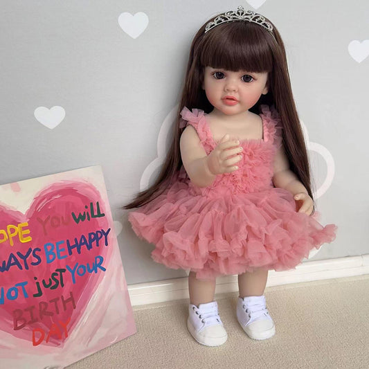 22 inch Mamie Reborn Girl Dolls with long brown hair