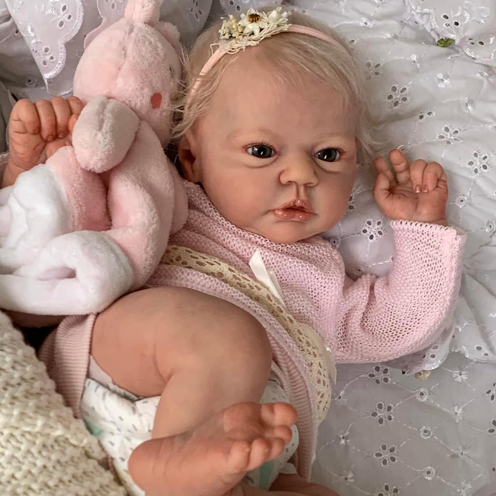 19 inch twin reborn dolls with open eyes and short blonde hair