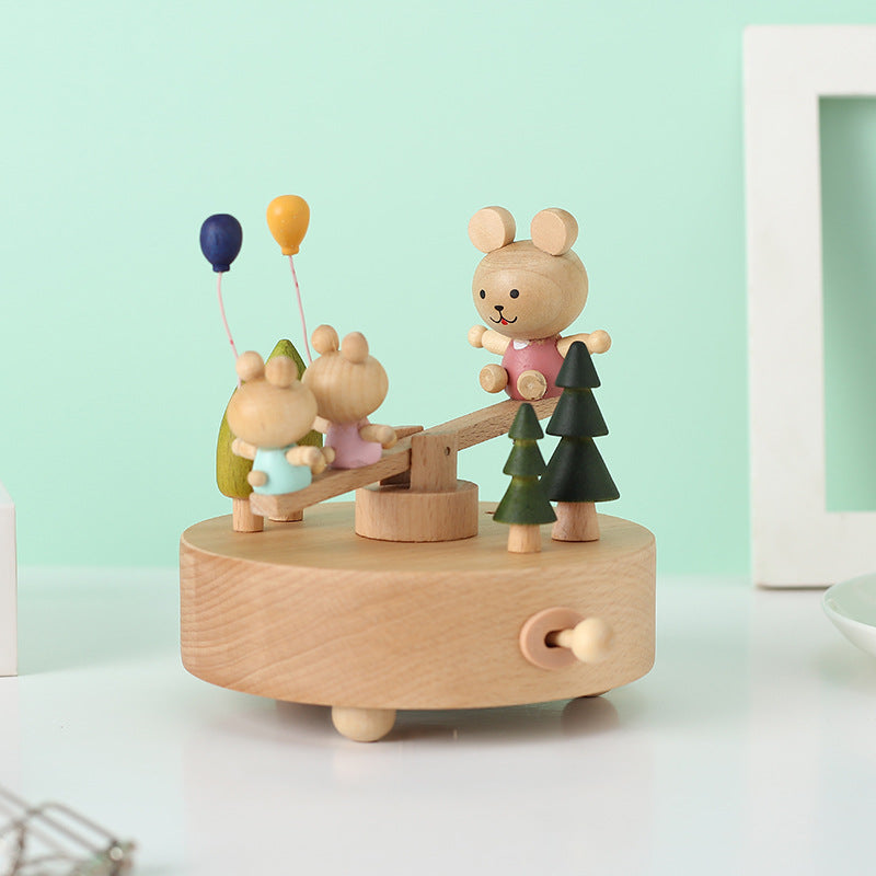 Wooden Music Box With Bear Swing: Castle In The Sky