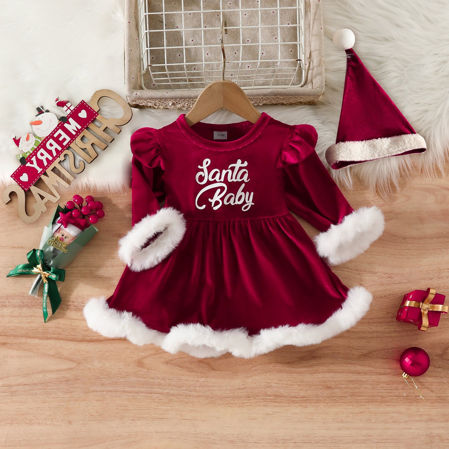 Christmas dress and hat 2-piece set for 20-24 Inches Reborn Dolls