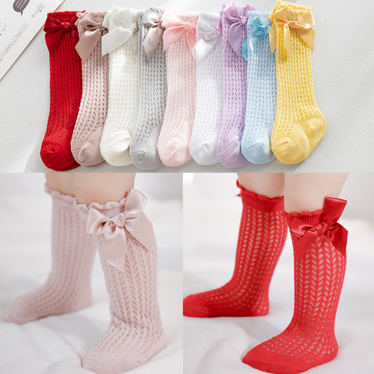 Thigh High Mesh Socks With Large Bow For Children