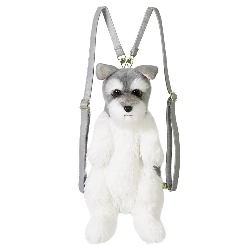 Adorable Handmade Lifelike Plush Schnauzer Puppy Backpack