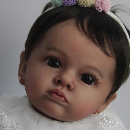 24 inch Reborn dolls with short cherry colored hair and dark skin