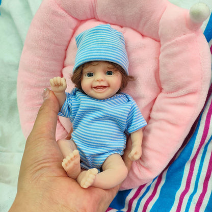 15cm Open Eyes Mini Full Silicone Reborn Doll in Blue Clothes