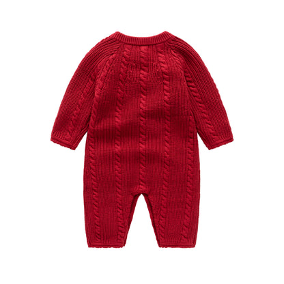 Autumn and winter warm wine red knitted jumpsuit