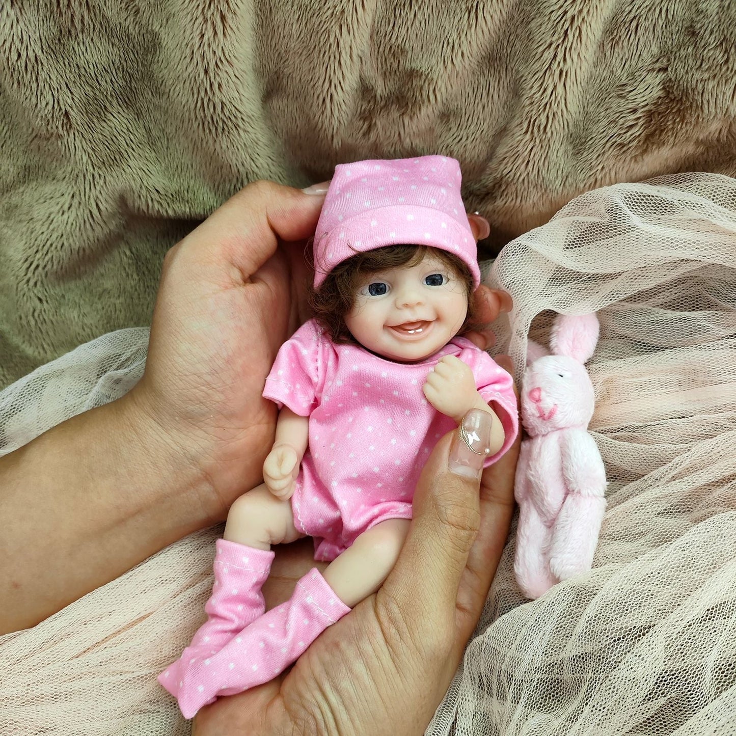 6 inches/15cm Open Eyes Mini Full Silicone Reborn Doll Twins