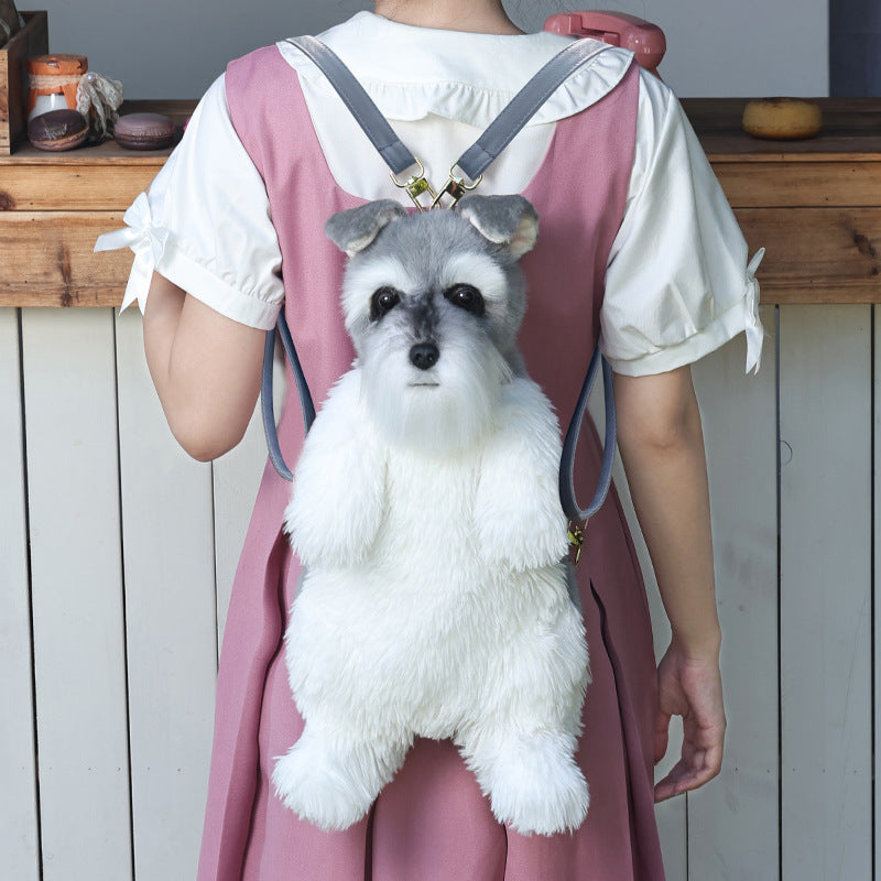 Adorable Handmade Lifelike Plush Schnauzer Puppy Backpack