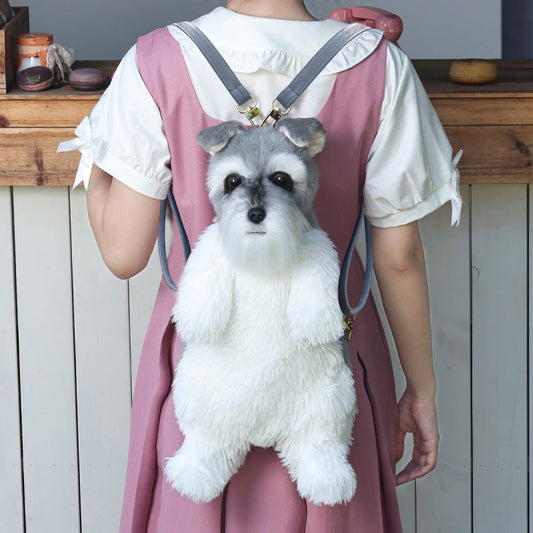 Adorabile zaino di peluche realistico fatto a mano con cucciolo di Schnauzer