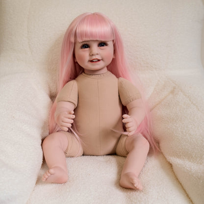 22 Inches Open Eyes Long Pink Hair Reborn Doll Girl