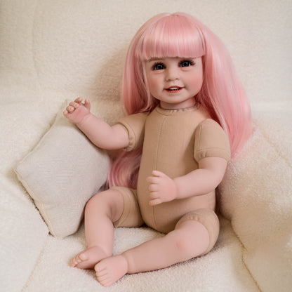 22 Inches Open Eyes Long Pink Hair Reborn Doll Girl