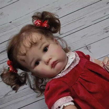 Stella 60cm Reborn Doll con occhi azzurri e vestito rosso