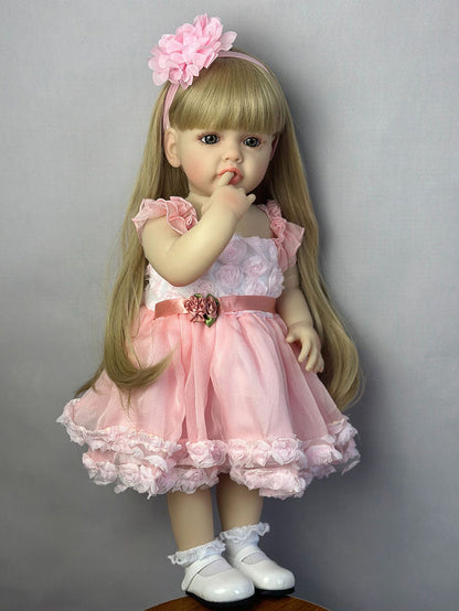 22 Inches Long Blonde Hair Reborn Doll Girl In Pink Dress-Betty