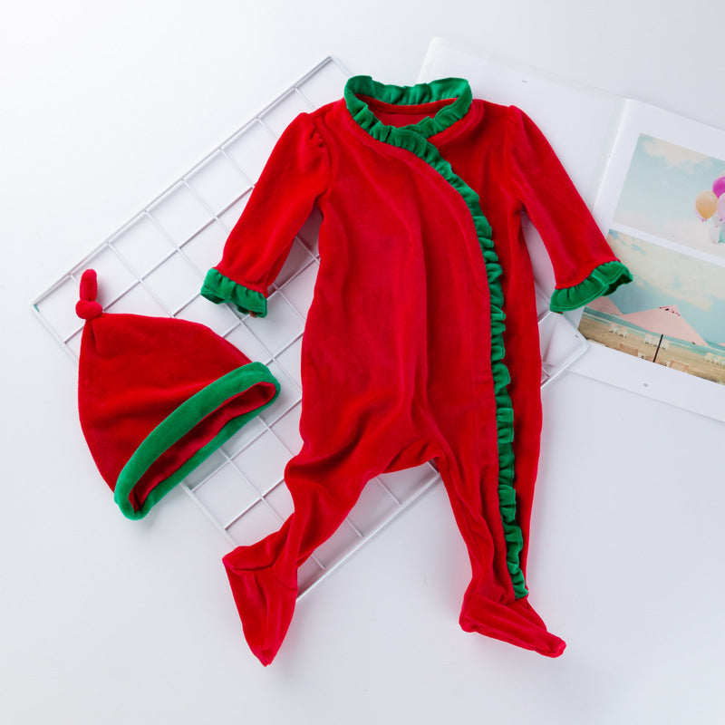 Long Sleeves Christmas Jumpsuit with Hat for 22-24 Inches Reborn Dolls