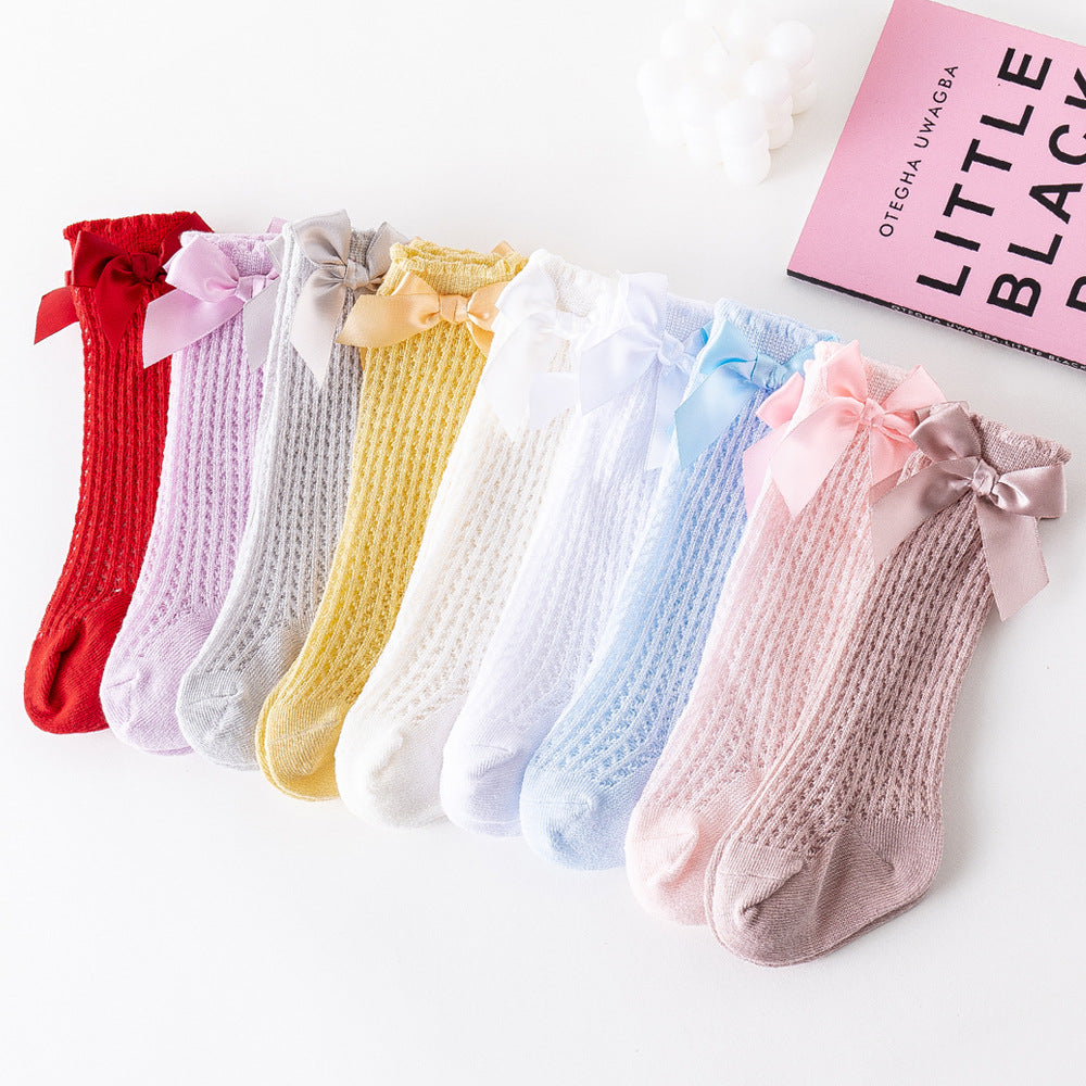 Thigh High Mesh Socks With Large Bow For Children