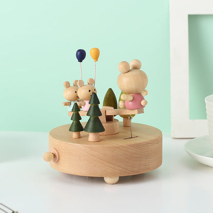 Wooden Music Box With Bear Swing: Castle In The Sky