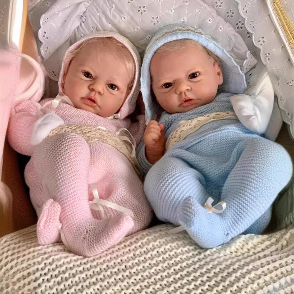 19 inch twin reborn dolls with open eyes and short blonde hair