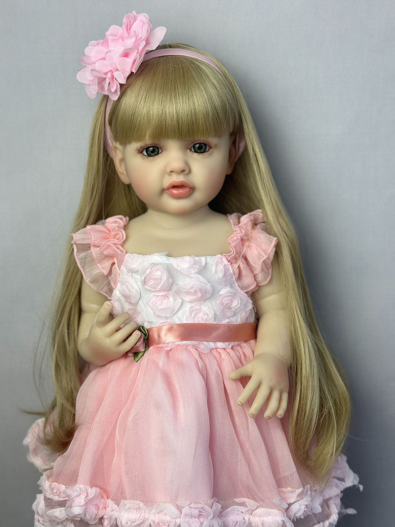 22 Inches Long Blonde Hair Reborn Doll Girl In Pink Dress-Betty