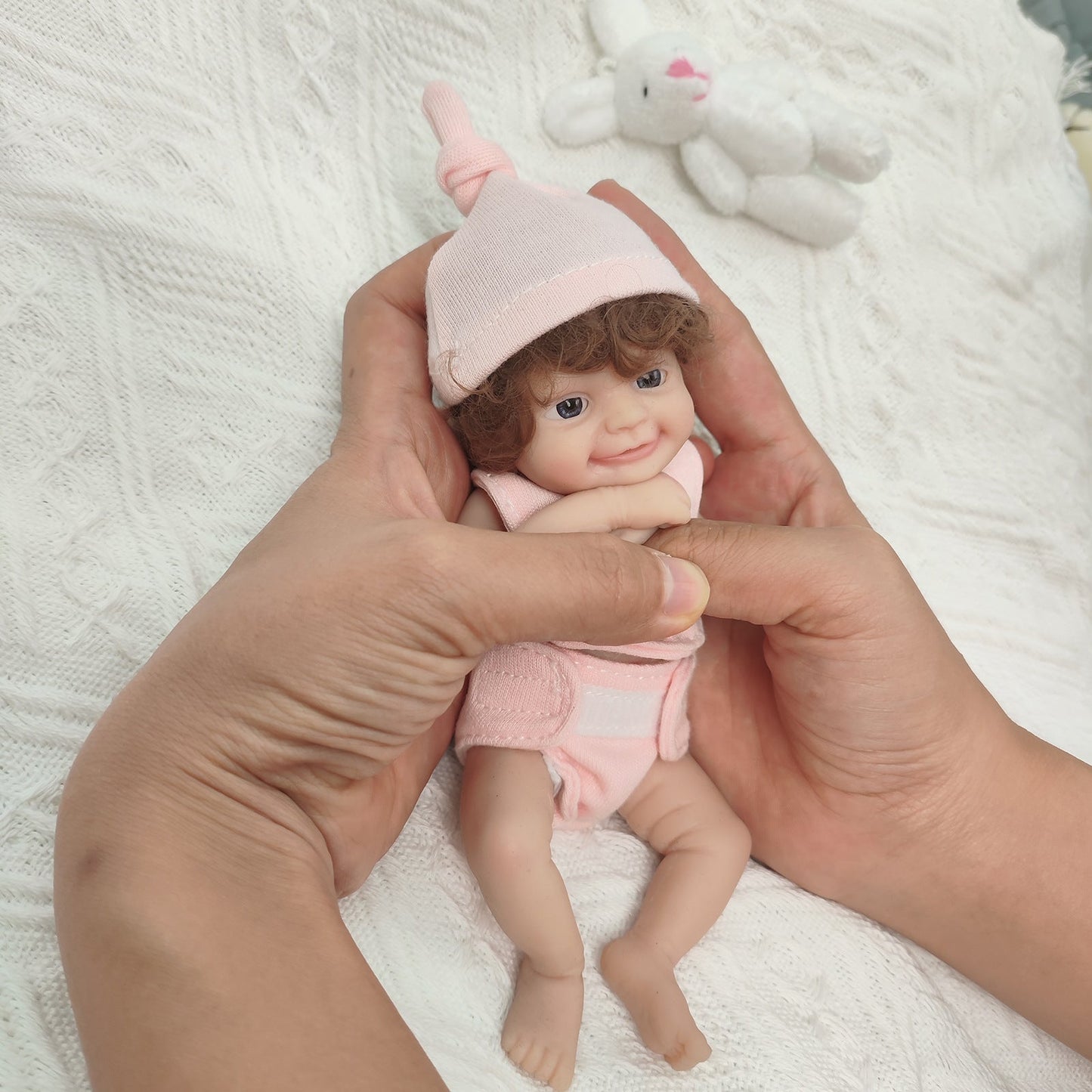 15cm Open Eyes Mini Full Silicone Reborn Doll in Pink Clothes