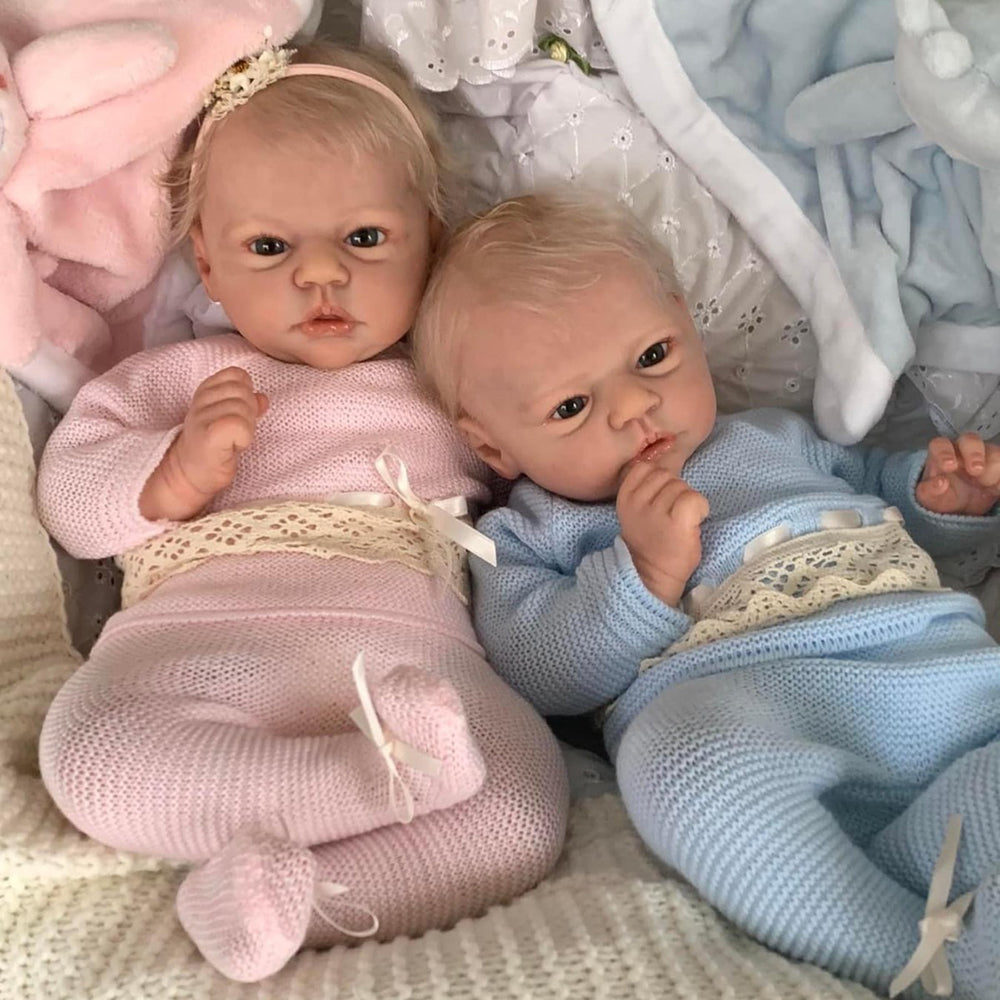 19 inch twin reborn dolls with open eyes and short blonde hair