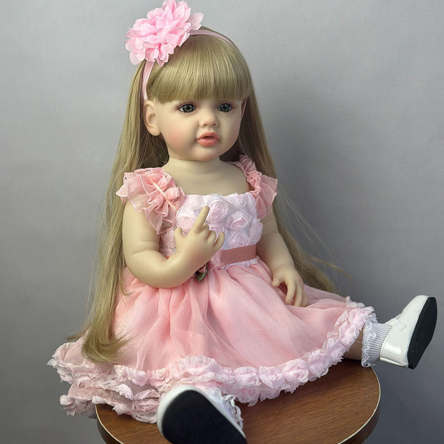 22 Inches Long Blonde Hair Reborn Doll Girl In Pink Dress-Betty