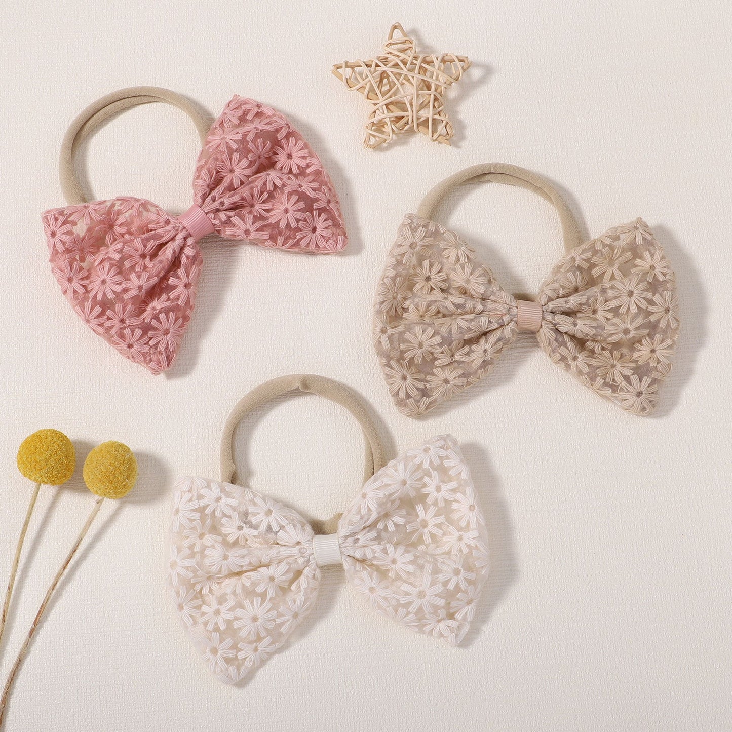 Embroidered hair band with bow