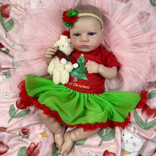 20 inch Open Eyes Reborn Doll Girl with Christmas Clothes - Loulou