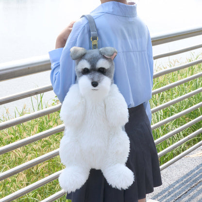 Adorable Handmade Lifelike Plush Schnauzer Puppy Backpack