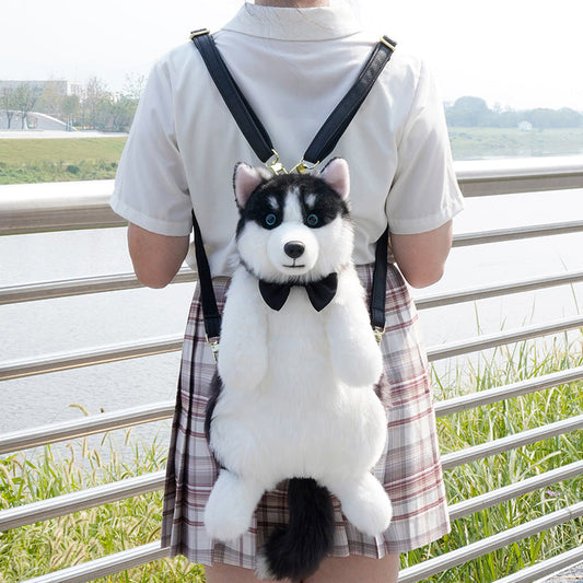 Adorabile zaino di peluche realistico fatto a mano a forma di cucciolo di husky