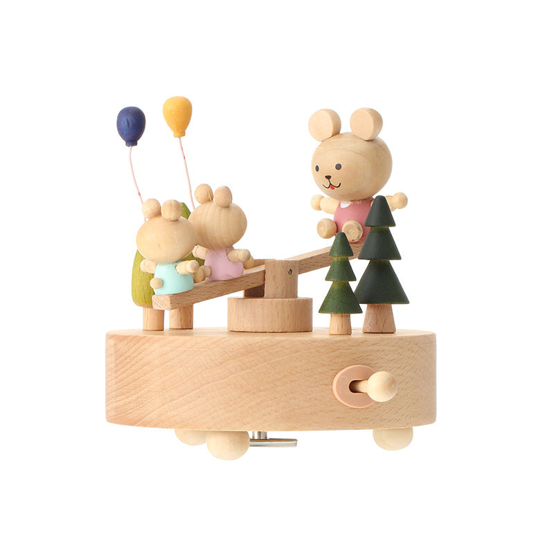 Wooden Music Box With Bear Swing: Castle In The Sky