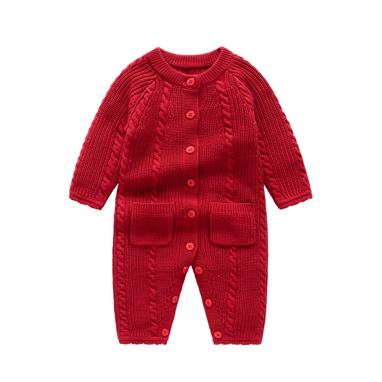 Autumn and winter warm wine red knitted jumpsuit