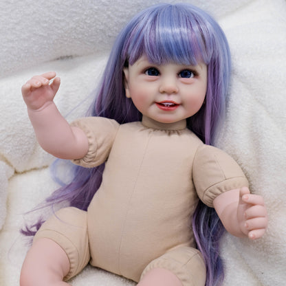 Bambola Reborn Bambina con Capelli Lunghi Colorati e Occhi Aperti da 22 Pollici