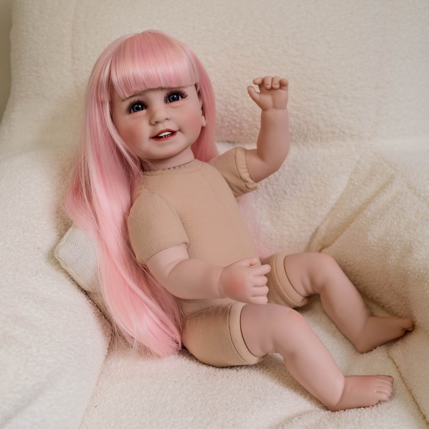 22 Inches Open Eyes Long Pink Hair Reborn Doll Girl