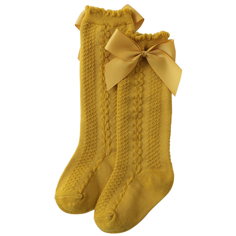 Mid-length knee-length children's socks with bow