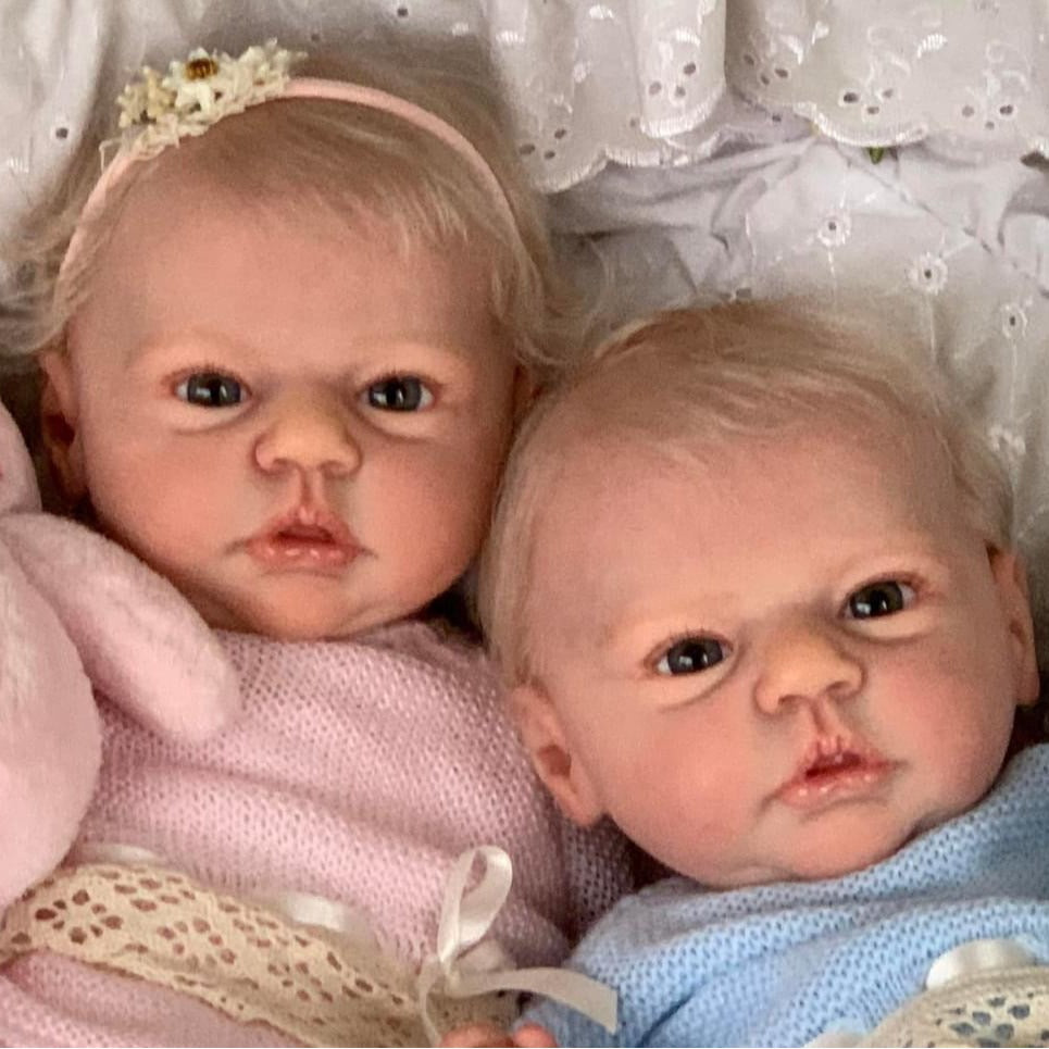 19 inch twin reborn dolls with open eyes and short blonde hair