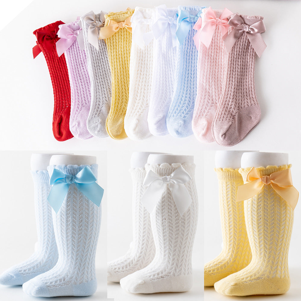 Thigh High Mesh Socks With Large Bow For Children