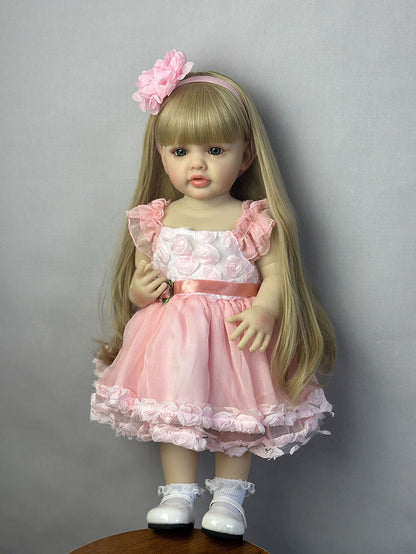 22 Inches Long Blonde Hair Reborn Doll Girl In Pink Dress-Betty