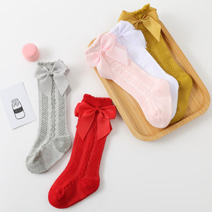 Mid-length knee-length children's socks with bow