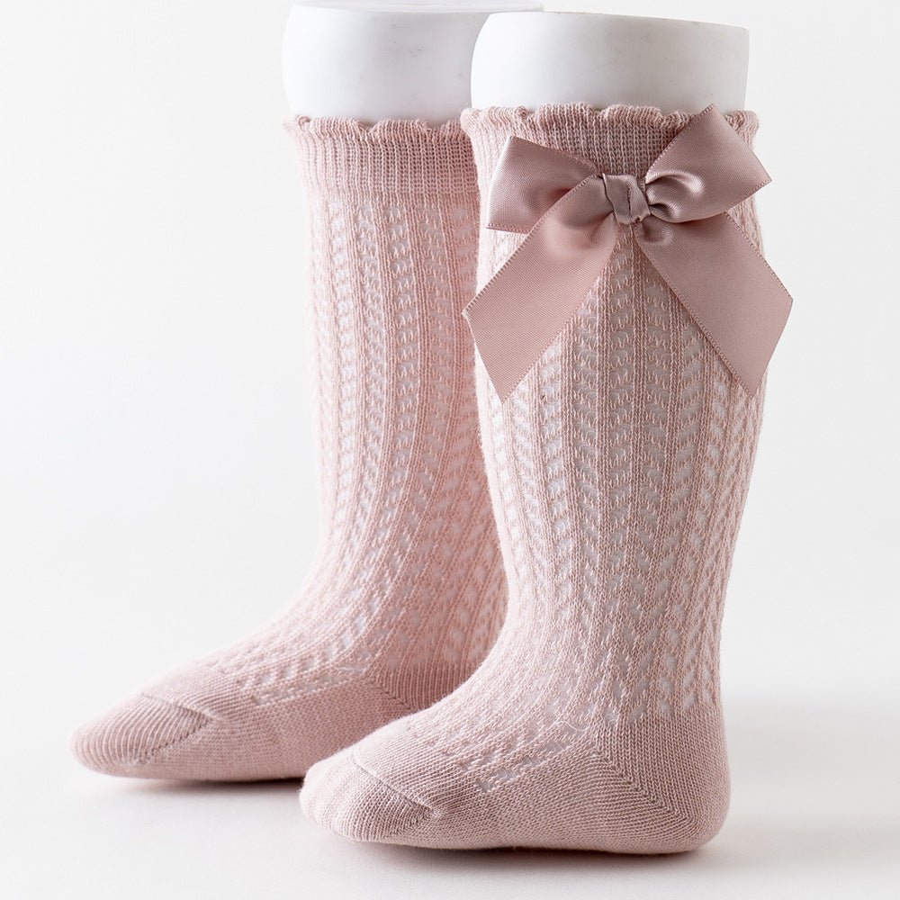 Thigh High Mesh Socks With Large Bow For Children