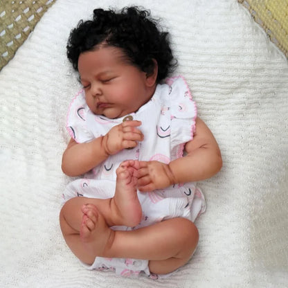 Real 20 inch African American Reborn Dolls with Closed Eyes - Tessa