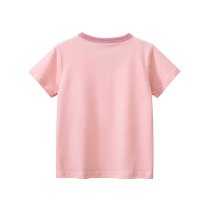 T-shirt a maniche corte con colletto tondo rosa Cartoon Rabbit