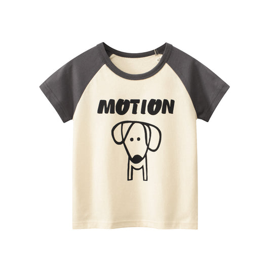 Short-sleeved T-shirt matching the colors of the cartoon puppy