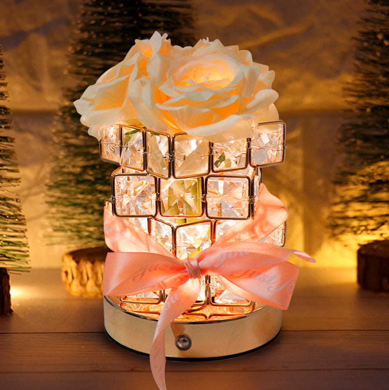 Creative Pink Crystal Rubik's Cube Three-Color Dimmable LED Night Light