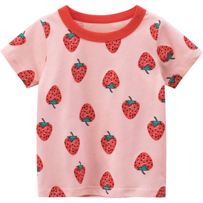 Strawberry pink short-sleeved crew-neck t-shirt