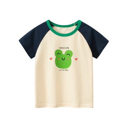 Cartoon Frog color block crew neck short sleeve T-shirt