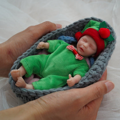 6 Inch Closed Eyes Mini Reborn Dolls with Christmas Clothes-Darren