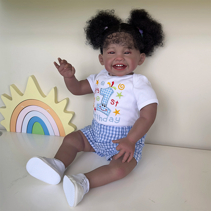 Ella African American Reborn Doll with 60cm Smile and Cloth Body-Mila